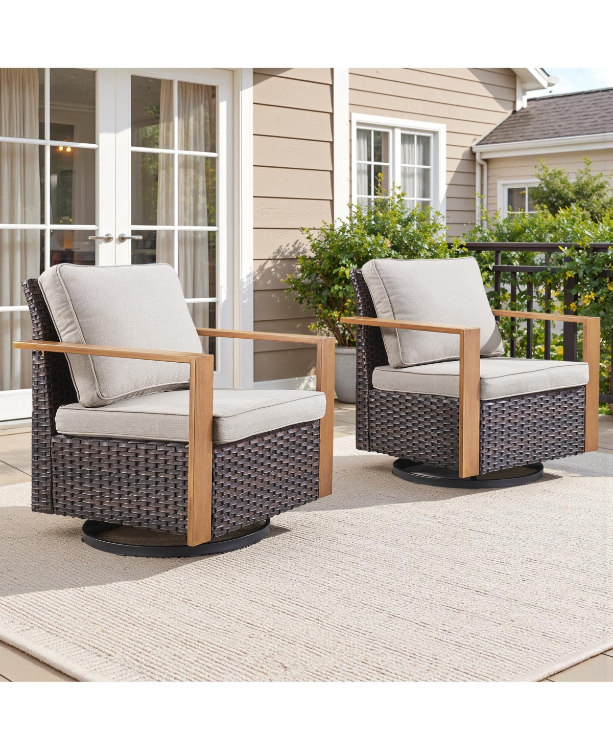 Pocassy Outdoor Swivel Chairs Set of 2,Patio Wicker Rocker Chairs,All Weather Patio Conversation Furniture Set, Ideal for Porch Balcony Deck Yard