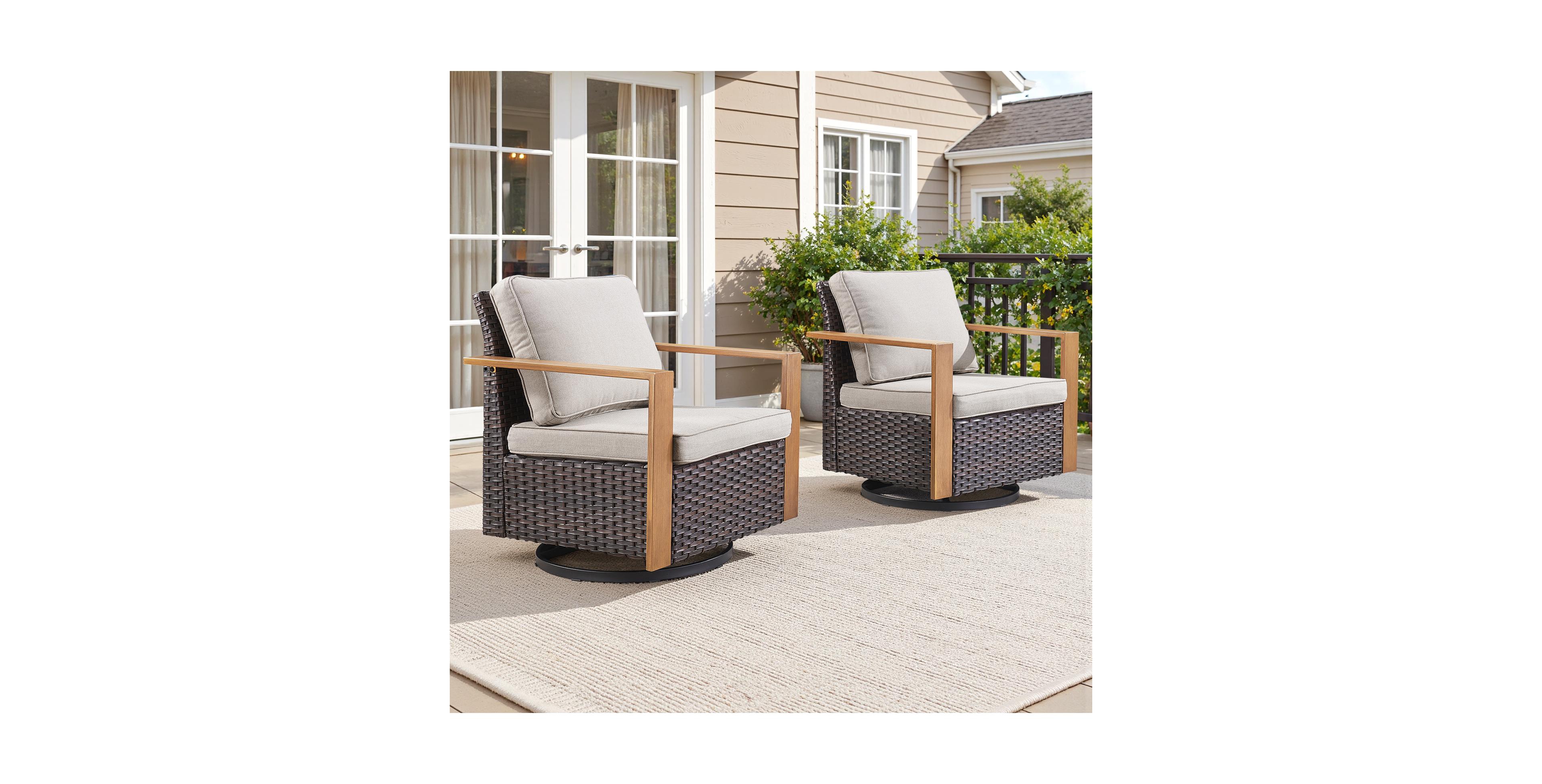 Pocassy Outdoor Swivel Chairs Set of 2,Patio Wicker Rocker Chairs,All Weather Patio Conversation Furniture Set