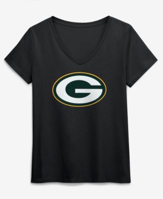 Women's Black Green Bay Packers Primary Logo V-Neck T-Shirt