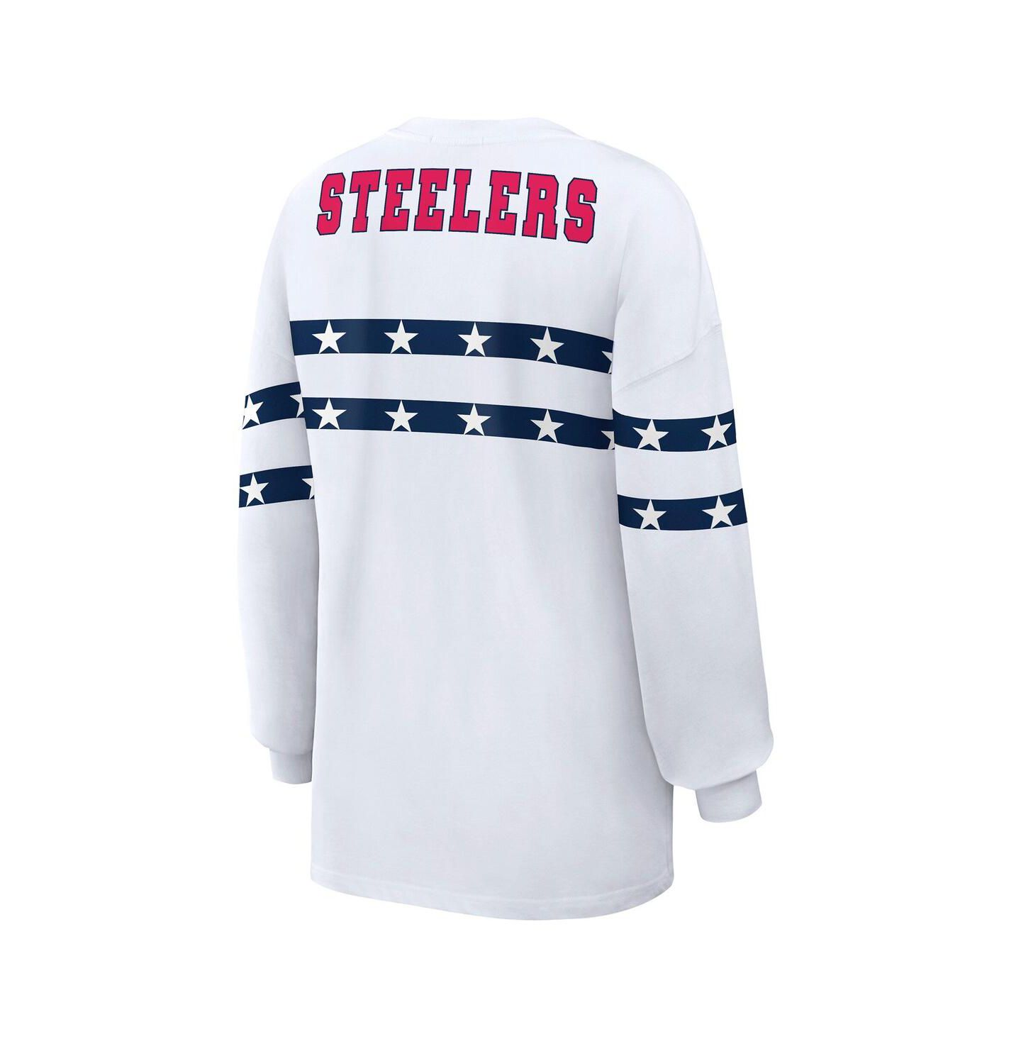 Женская футболка WEAR by Erin Andrews White Pittsburgh Steelers Americana Stripe Long Sleeve — фото 3