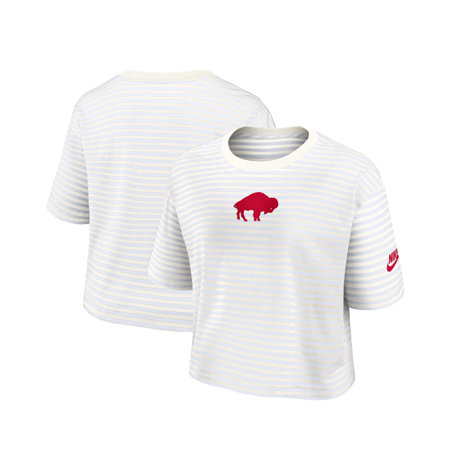 Женская футболка Nike White/Cream Buffalo Bills Striped Cropped — фото 1