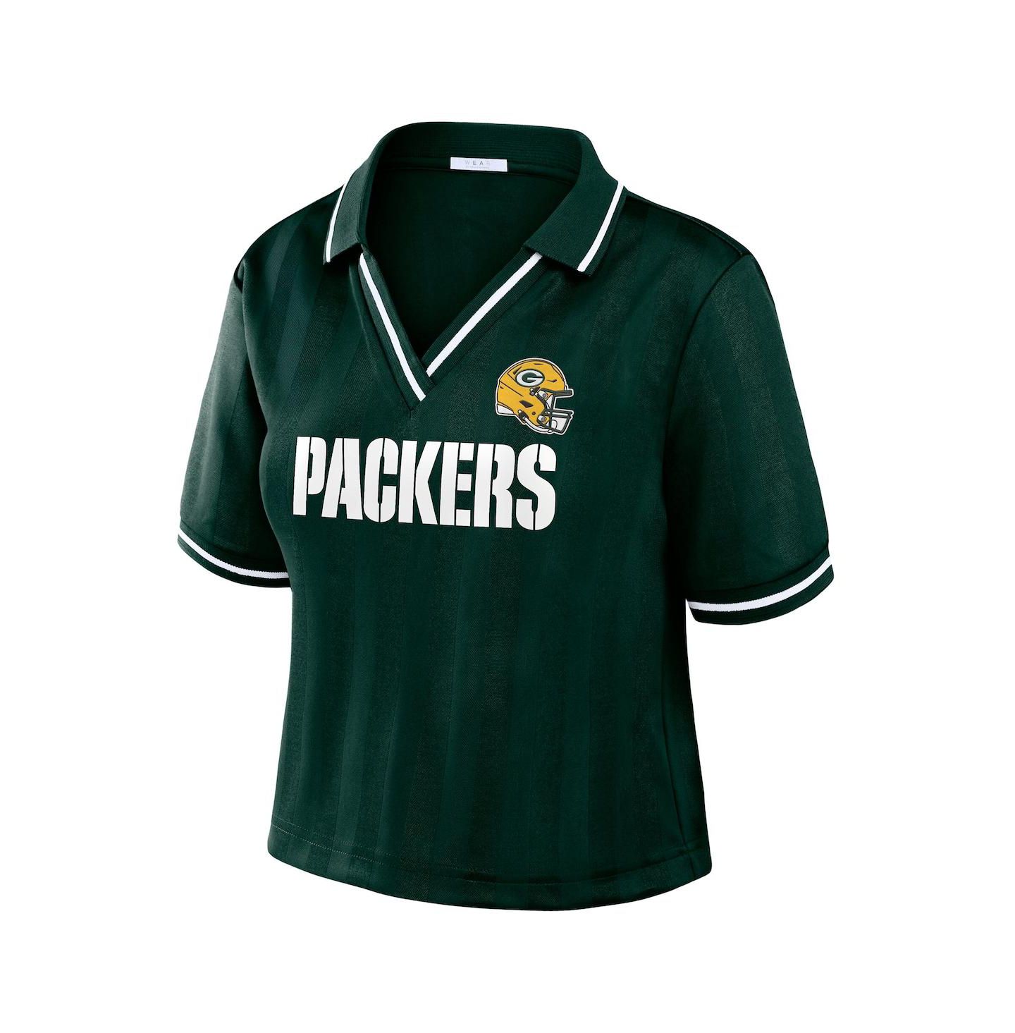 Женское поло WEAR by Erin Andrews Green Green Bay Packers Cropped Jersey Polo — фото 2