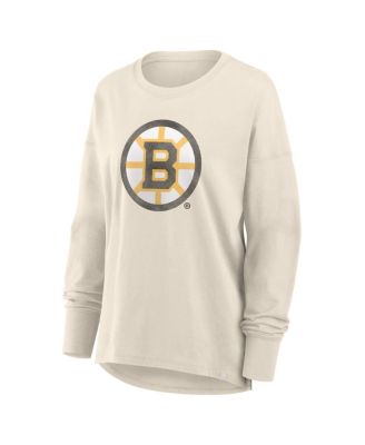 Women's Cream Boston Bruins Distressed Logo Long Sleeve T-Shirt