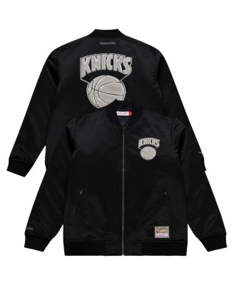 Men's Black New York Knicks Chrome Satin Bomber Full-Zip Jacket
