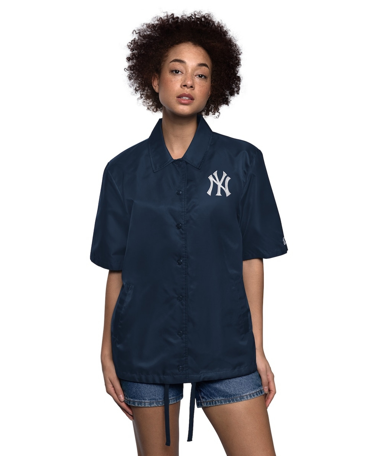 Starter Women's Navy New York Yankees High Post Short Sleeve Full-Snap Coaches Jacket - Navy