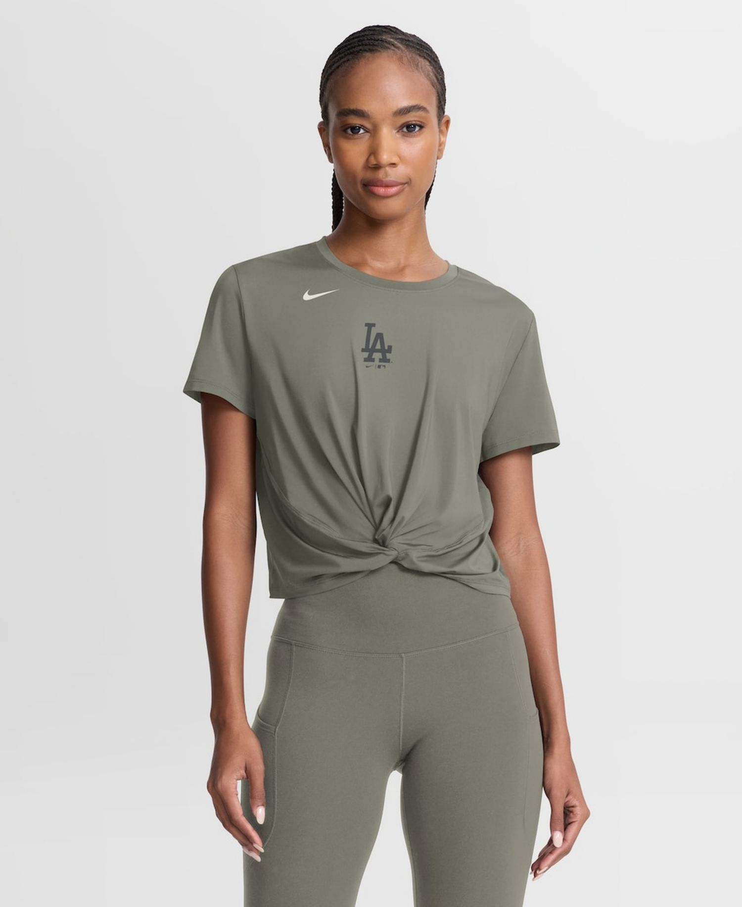 Women's Olive Los Angeles Dodgers One Twist Dri-FIT Cropped T-Shirt