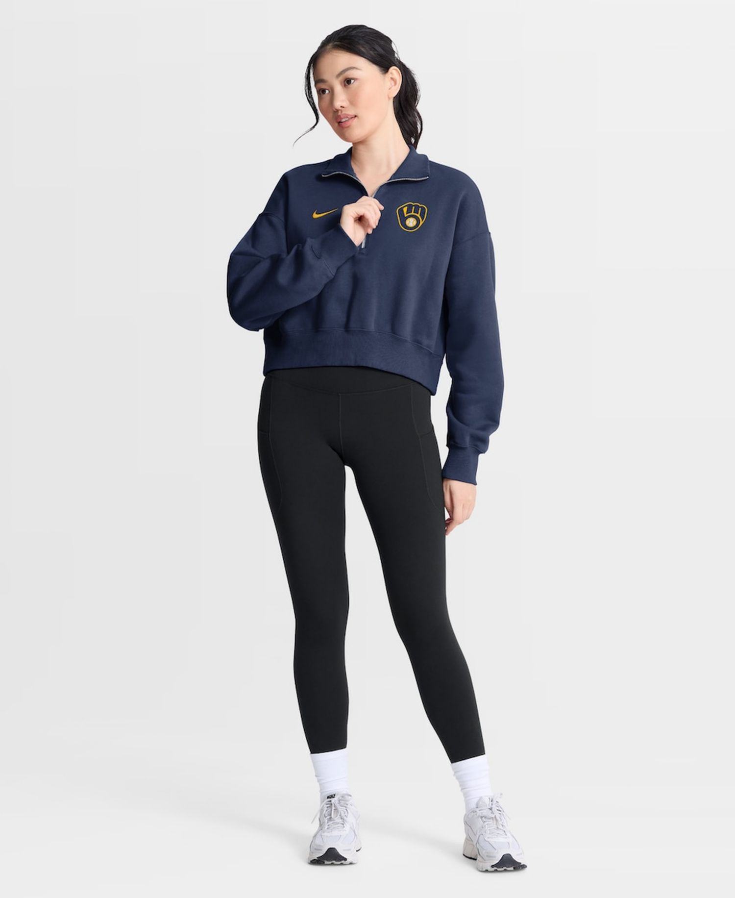 Women's Navy Milwaukee Brewers Primetime Phoenix Fleece Half-Zip Sweatshirt
