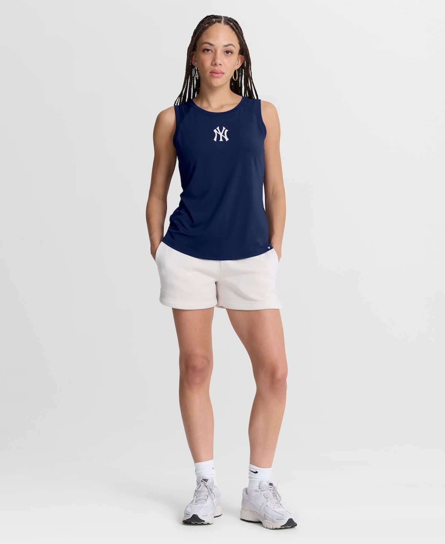 Women's Navy New York Yankees Draped Mesh Back Performance Tank Top