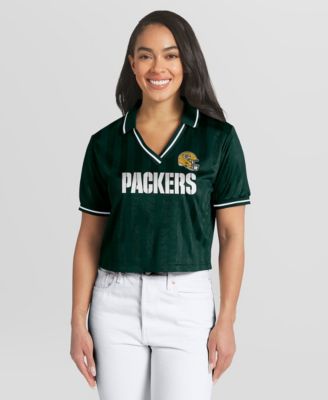 Women's Green Green Bay Packers Cropped Jersey Polo Shirt