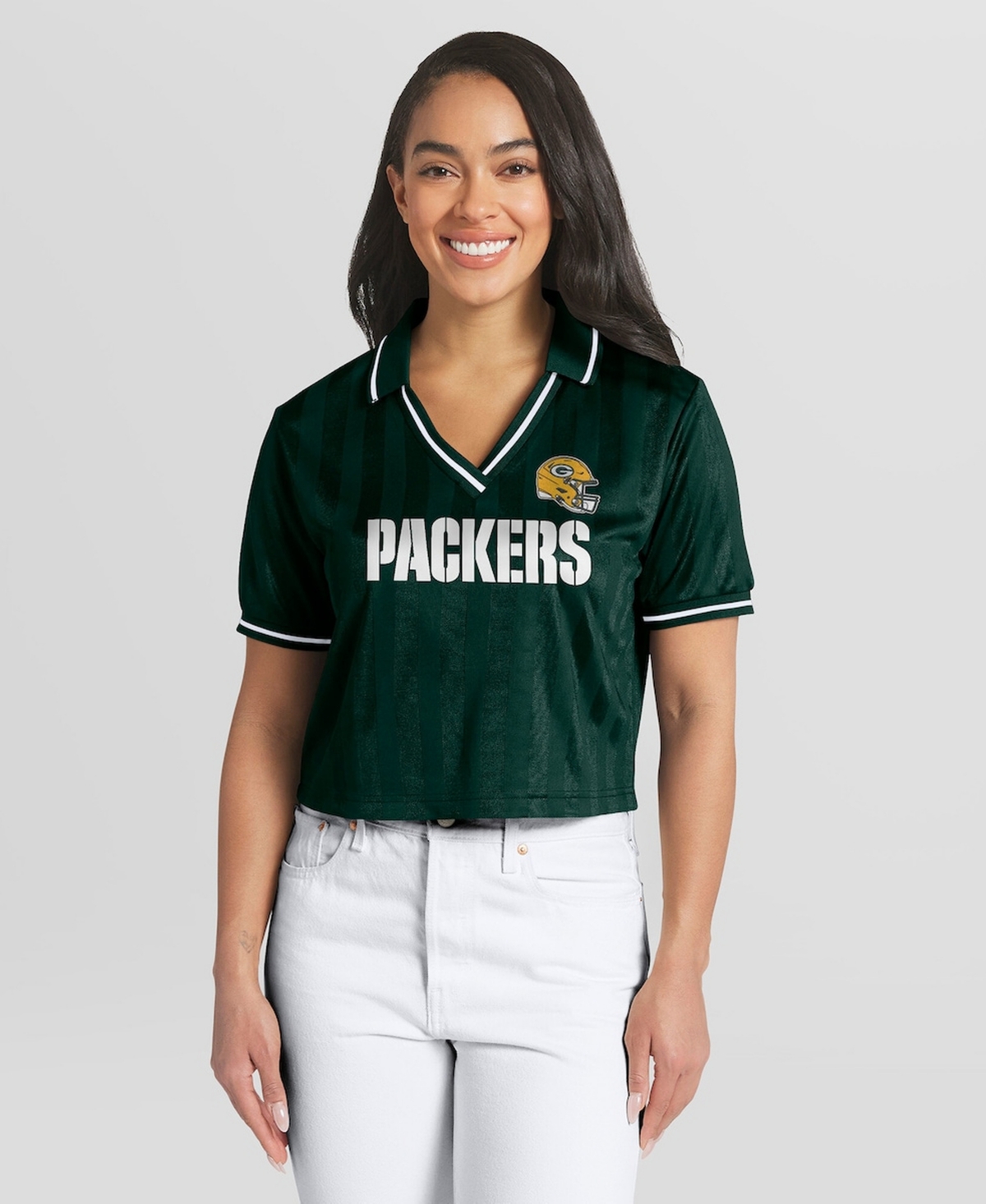 Wear by Erin Andrews Women's Green Bay Packers Cropped Jersey Polo Shirt