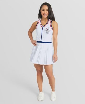 Women's White Chicago Cubs Zip-Front Pleated Tri-Blend Scoop Neck Tank Dress