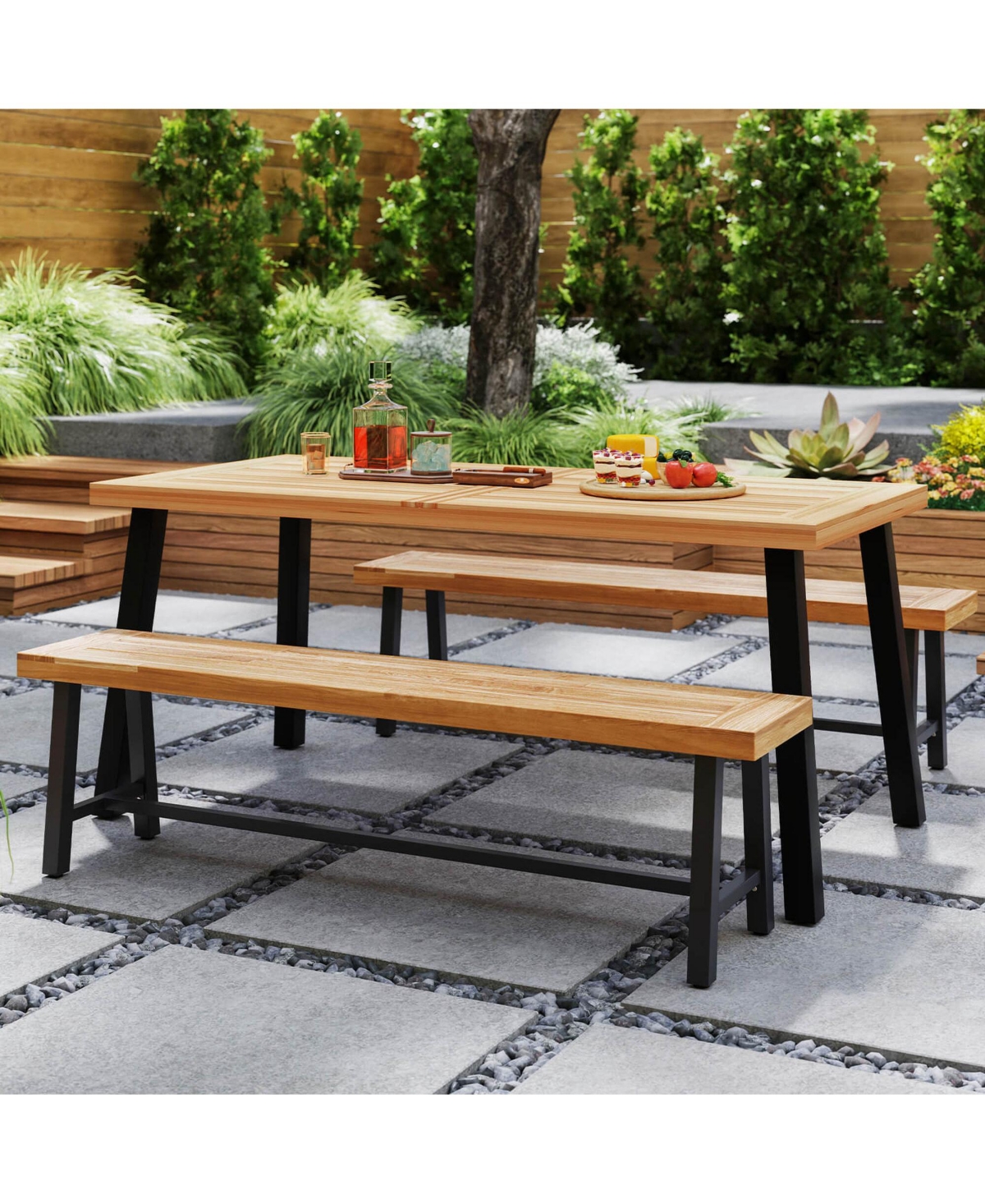 Costway 63" Long Outdoor Acacia Wood Bench Seats up to 3 Persons for Garden Porch