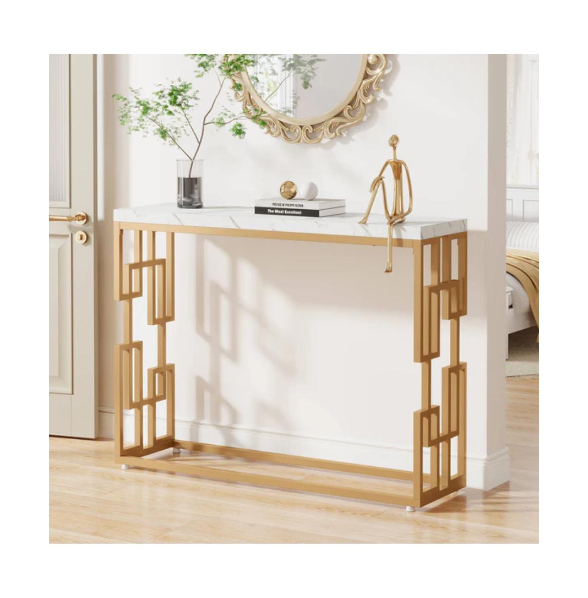 Slickblue Contemporary Console Table with Faux Marble Tabletop for Hallway and Entryway