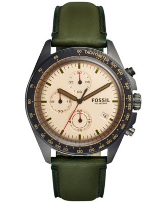 Fossil - Men's Chronograph Sport 54 Green Leather Strap Watch 44mm CH3049