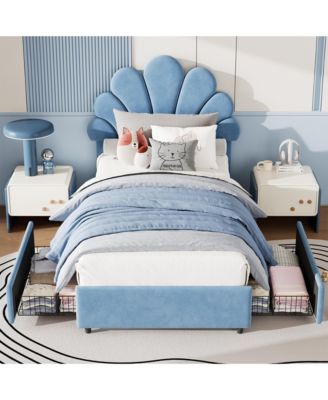 Twin Size Velvet Platform Bed Frame with 2 Storage Drawers, Upholstered Headboard, Wood Slats Support, No Box Spring Needed, Easy Assembly