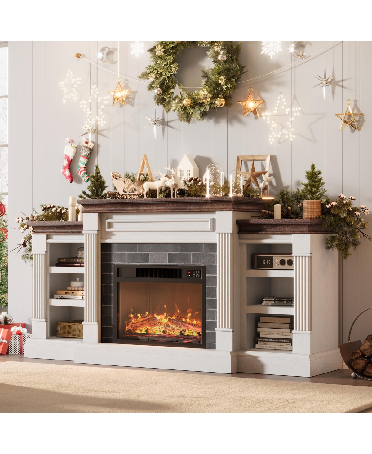 homfan 71 Inch Electric Fireplace with Matal, Fireplace Tv Stand for Tv Up to 80", Entertainment Center with Storage, with Remote Control and 3d Flame
