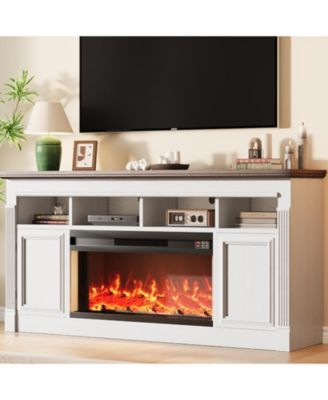 68 Inch Fireplace TV Stand,Wooden Entertainment Center with 36 Inch Fireplace, Farmhouse Media Console with Storage Cabinets for Living Room