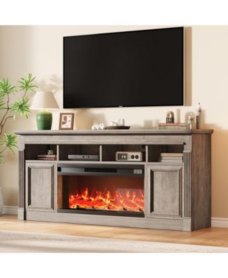 68" Farmhouse Electric Fireplace TV Stand, Entertainment Center with Open Storage Cabinets for TVs up to 75", Media Console for Living Room