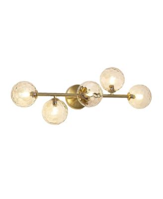 Bathroom Vanity Light Fixtures: Modern Bath 5 Lights Brushed Golden Brass Wall Sconce - Vanity Light with Hammered Globe Bubble Glass Shade