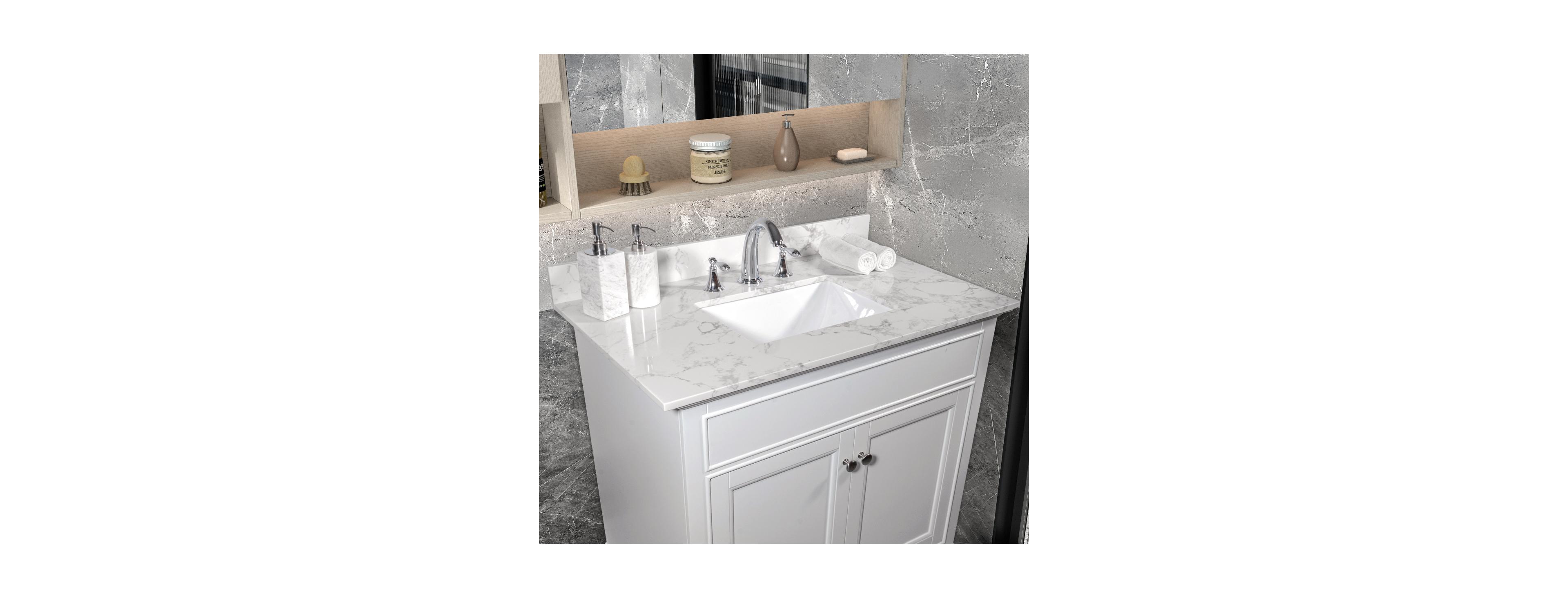 Sillysis 31/37/43 Inch Carrara Marble Stone Vanity Top with Ceramic Undermount Sink and Backsplash