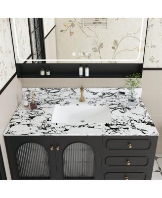 31/37/43 Inch Sintered Stone Bathroom Vanity Top with Ceramic Undermount Sink, Backsplash, Overflow, Stain Resistant Surface