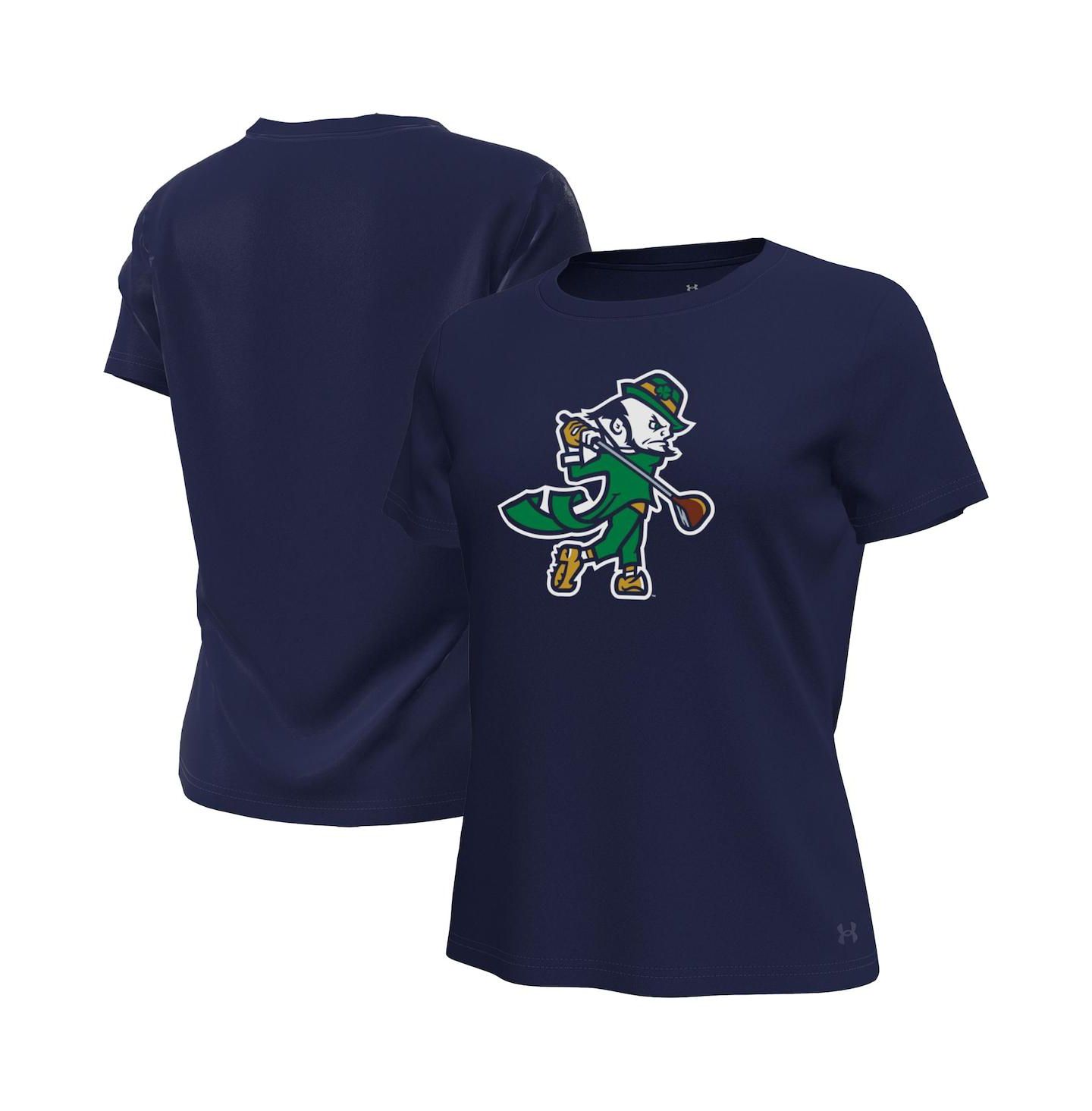 Женская футболка Under Armour Navy Notre Dame Fighting Irish Golfing Leprechaun Tech Stretch — фото 1