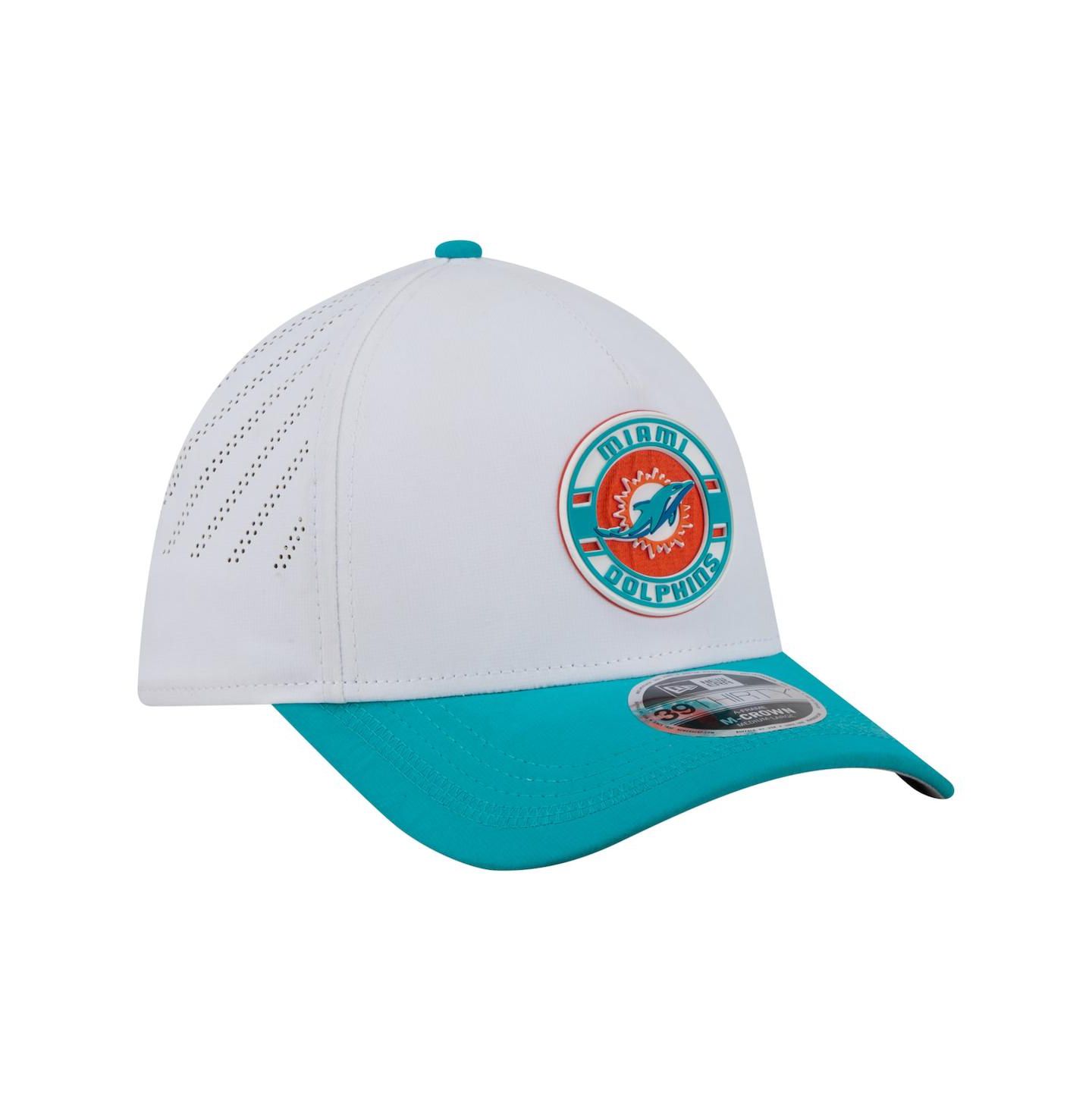Мужская кепка New Era White/Aqua Miami Dolphins Patch 39THIRTY A-Frame M-Crown Perforated Flex Hat — фото 3