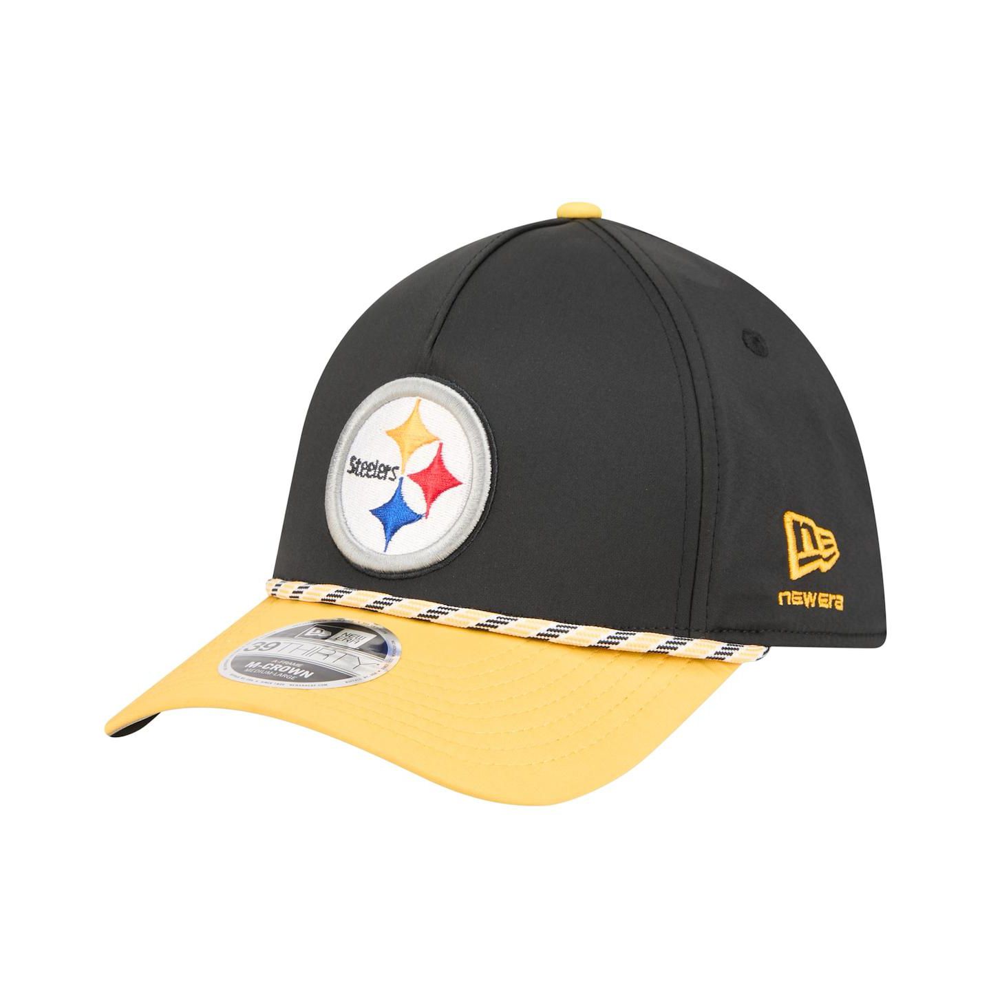 Мужская кепка New Era Black/Gold Pittsburgh Steelers Rope M-Crown A-Frame 39THIRTY Flex Hat — фото 1