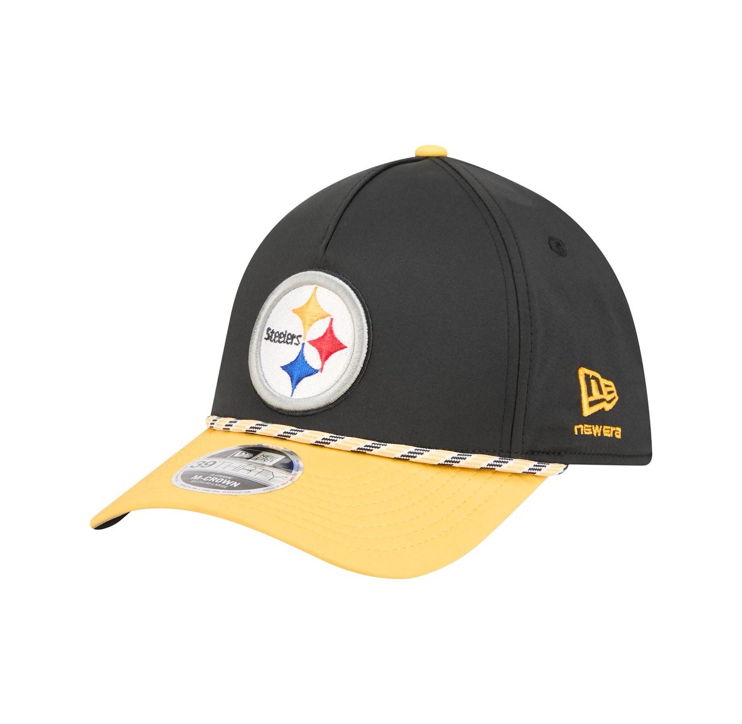 Men's Black/Gold Pittsburgh Steelers Rope M-Crown A-Frame 39THIRTY Flex Hat
