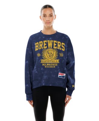 Women's Navy Milwaukee Brewers Throwback Oversized Boxy Sweatshirt