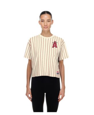Women's Cream Los Angeles Angels City Connect Throwback Meshback Pinstripe Boxy T-Shirt