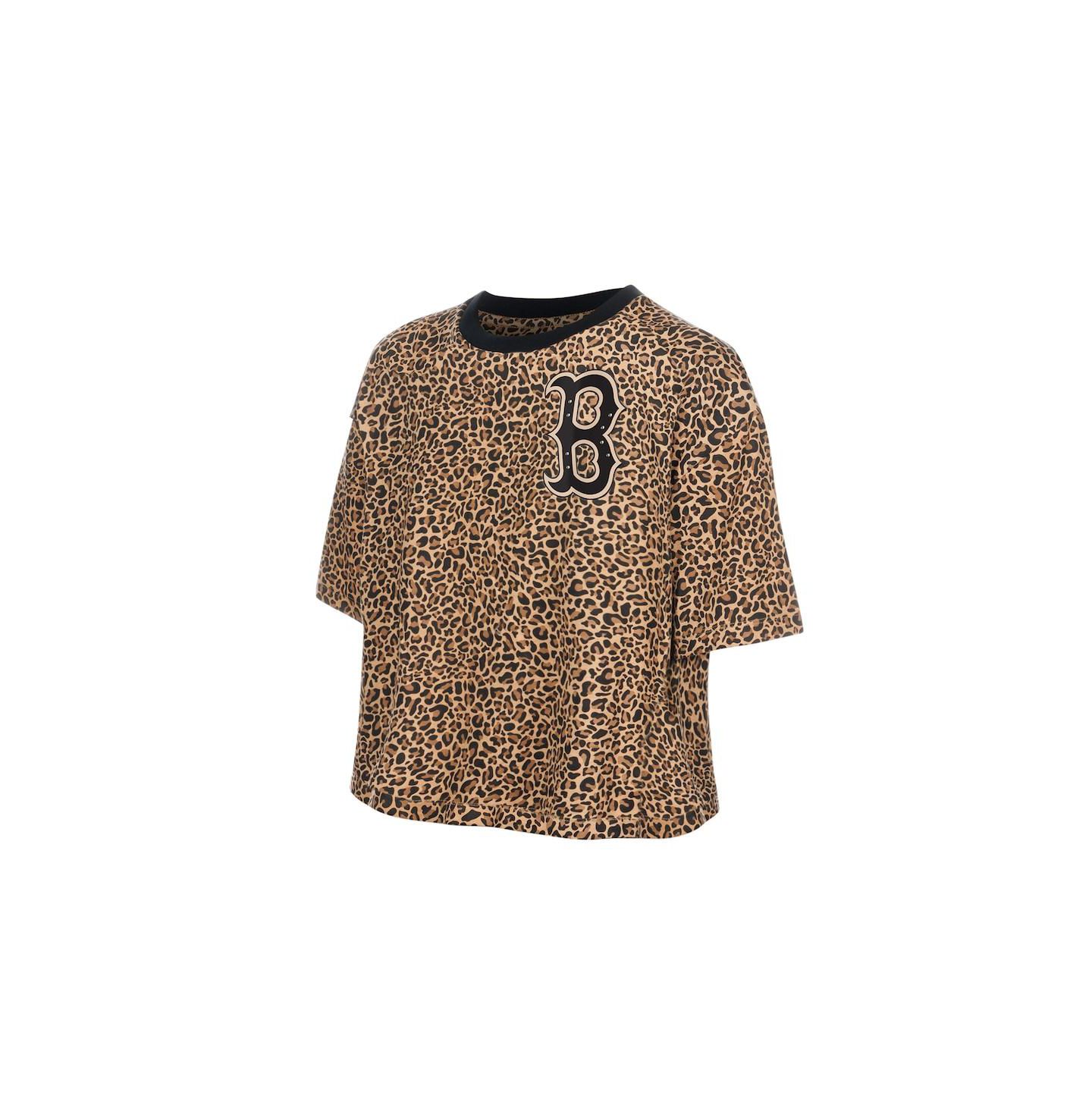 Женская футболка New Era Brown Boston Red Sox Leopard Boxy Cropped — фото 3