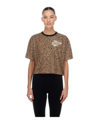Women's Brown Kansas City Chiefs Mom Me Leopard Boxy Cropped T-Shirt