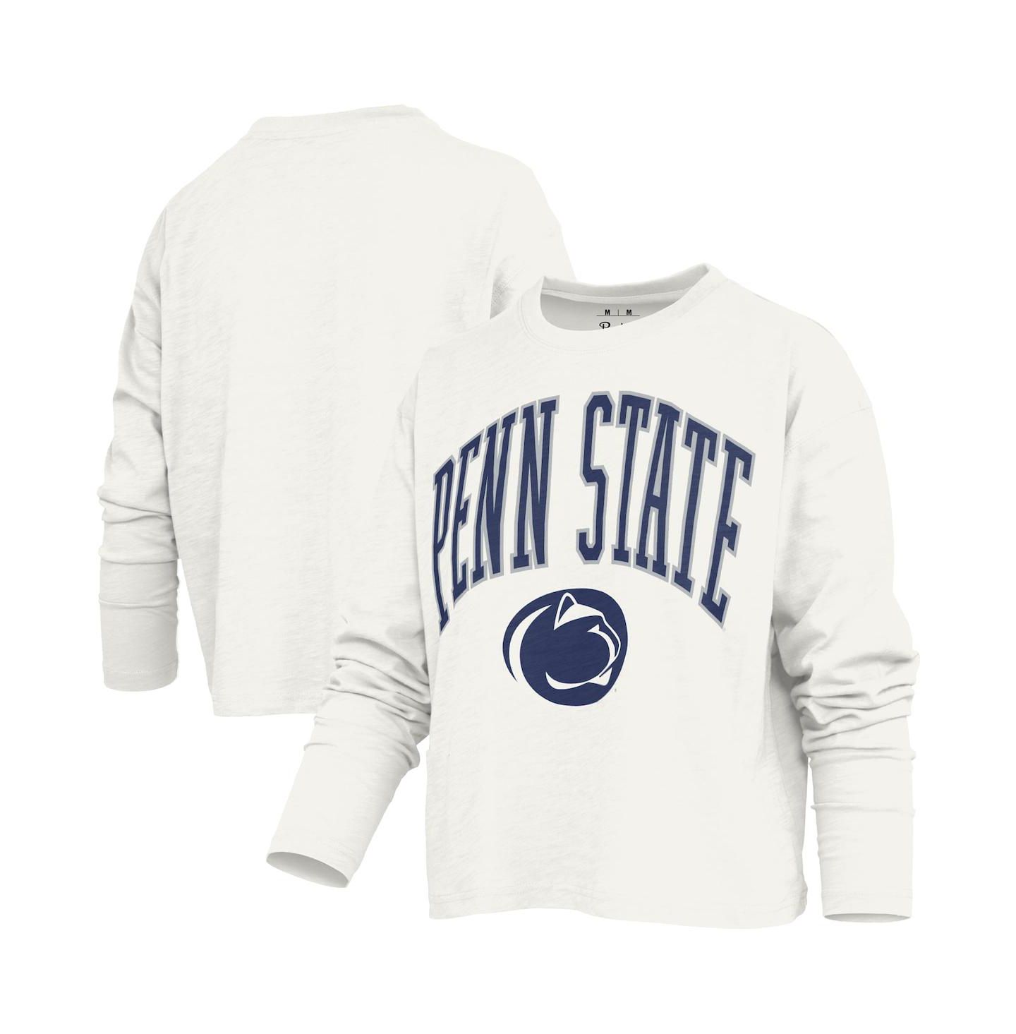 Женская футболка Pressbox White Penn State Nittany Lions Motley Boxy Waist-Length Long Sleeve — фото 1