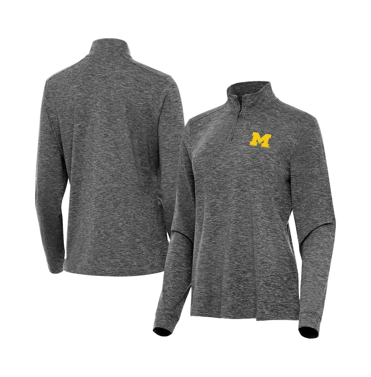 Женский топ Antigua Heather Black Michigan Wolverines Mentor Quarter-Zip — фото 1
