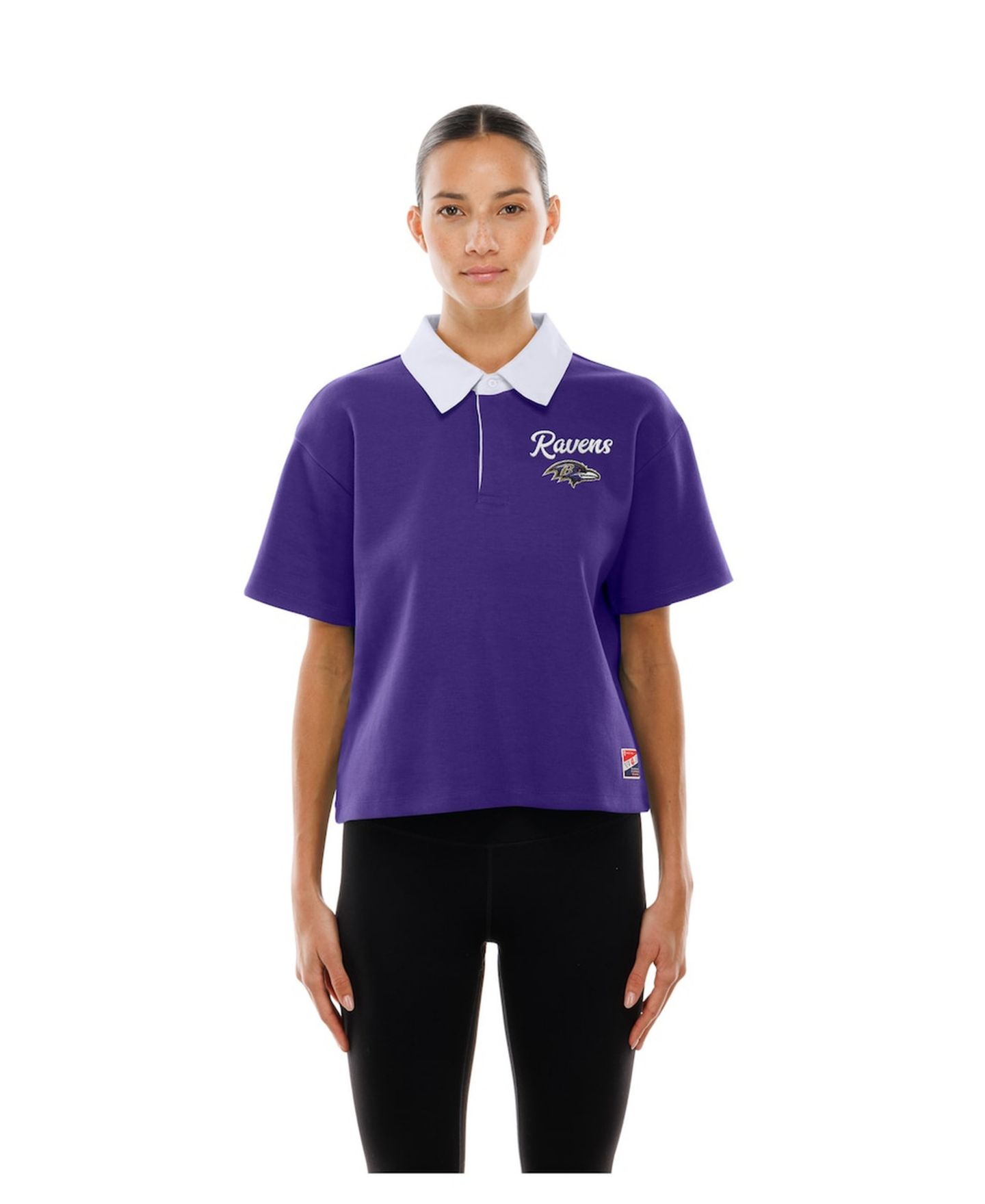 Женское поло New Era Purple Baltimore Ravens Throwback Boxy Cropped Polo — фото 3