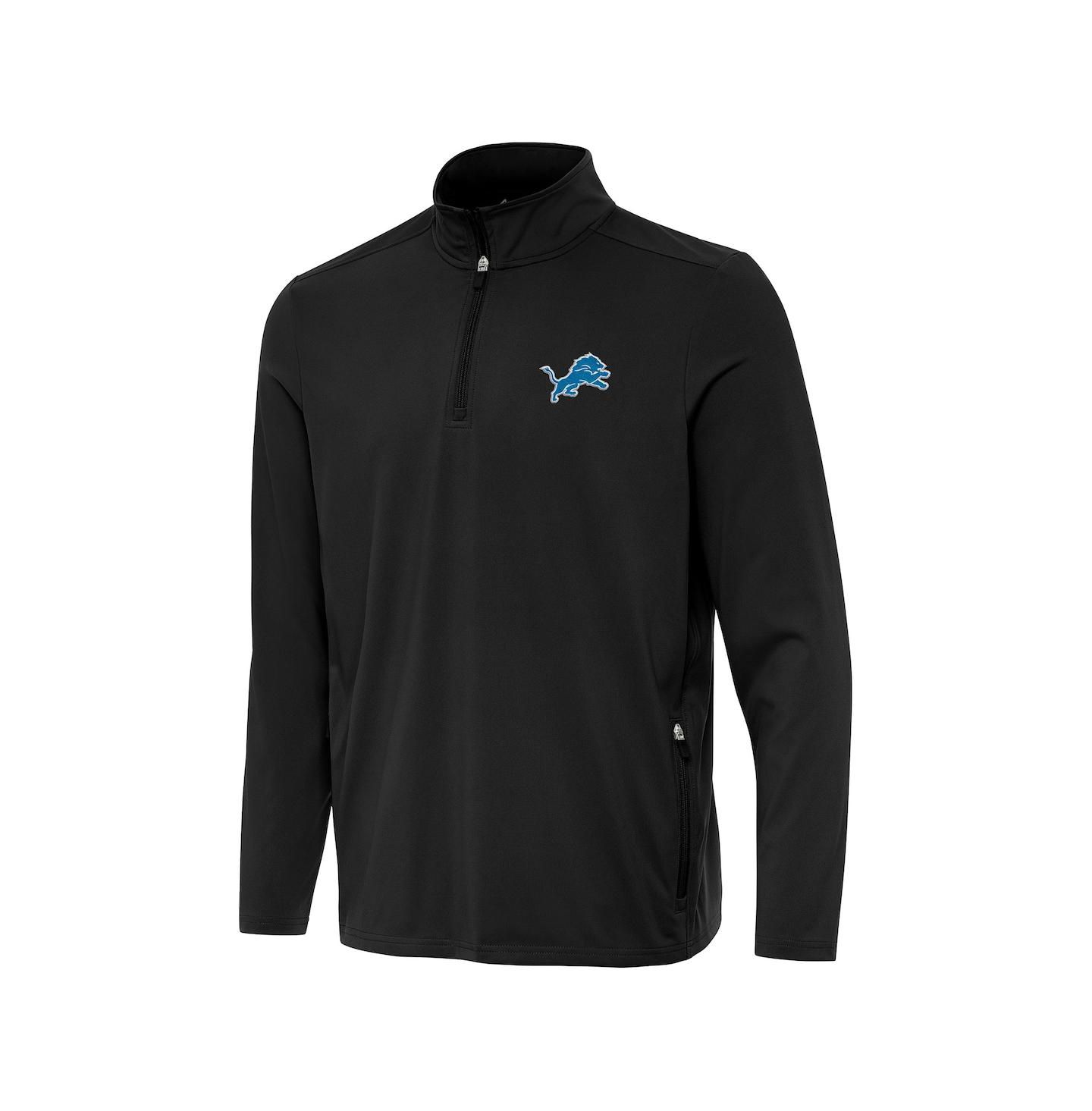 Мужской свитер Antigua Black Detroit Lions Perilous Quarter-Zip Pullover Top — фото 1