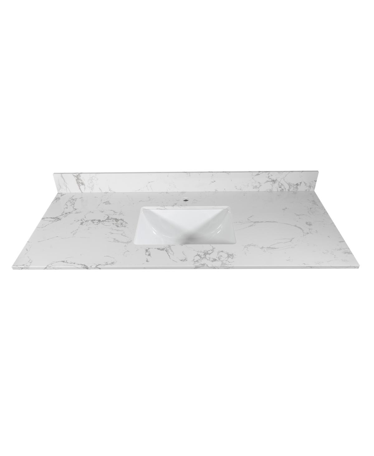 Sillysis 31/37/43 Inch Carrara Marble Stone Bathroom Vanity Top with Rectangular Undermount Sink and Backsplash