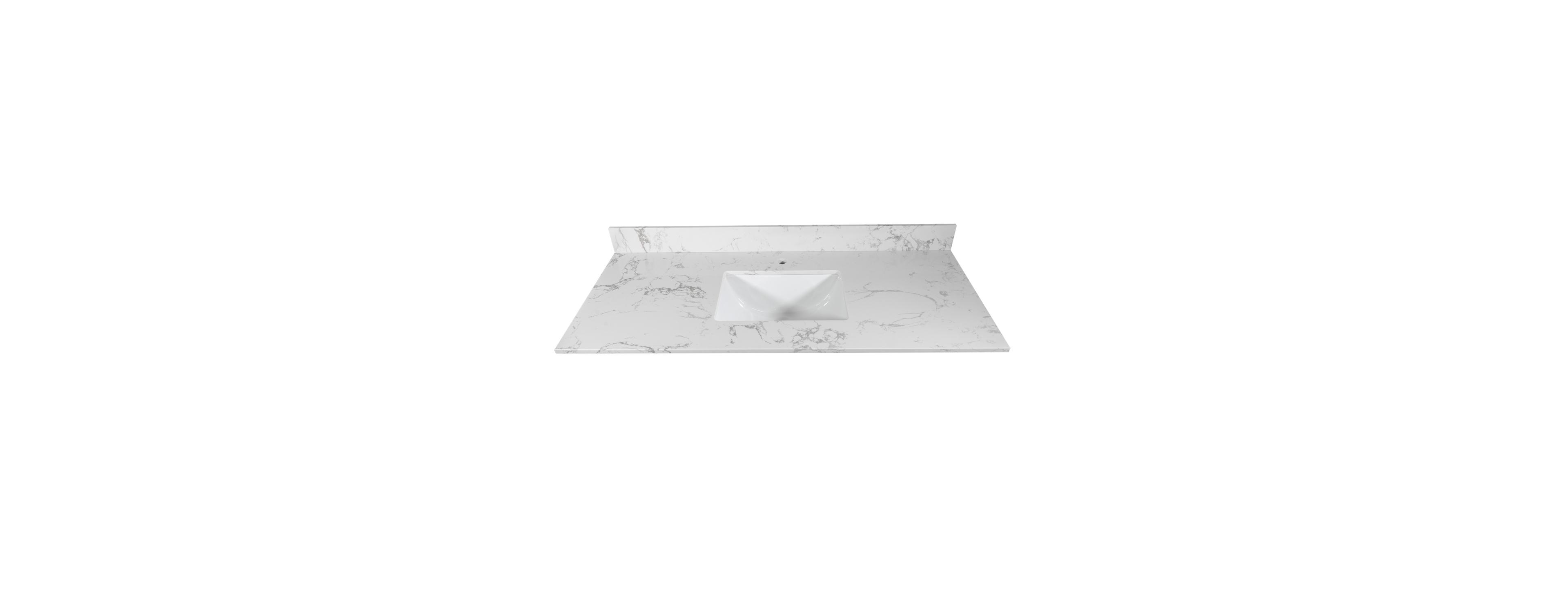 Sillysis 31/37/43 Inch Carrara Marble Stone Bathroom Vanity Top with Rectangular Undermount Sink and Backsplash