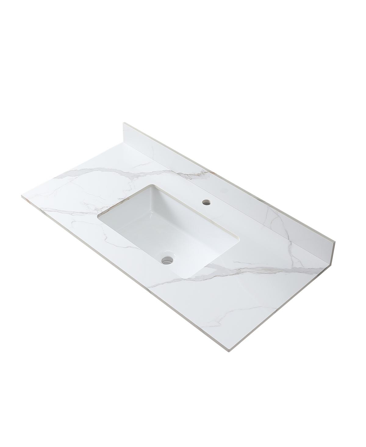 Sillysis Sintered Stone Vanity Top with Backsplash, Rectangular Undermount Sink, Pre-Drilled Faucet Hole