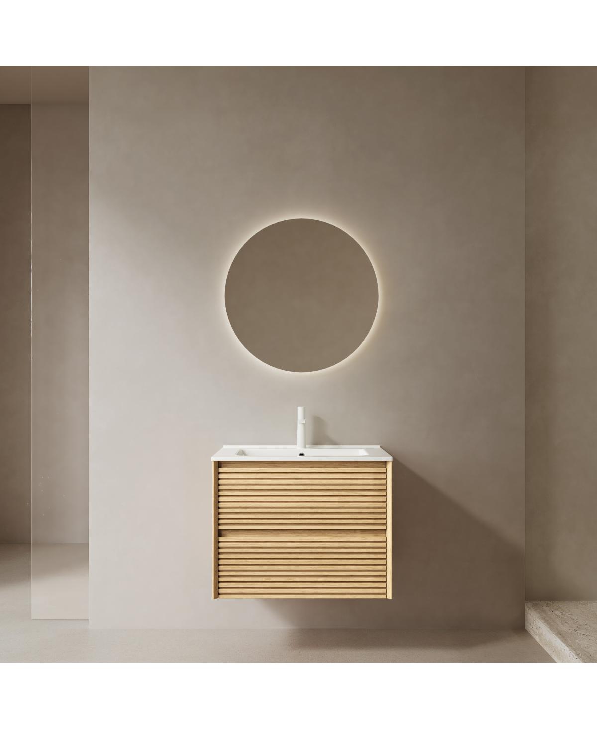 Sillysis 24 Inch Wall-Mounted Bathroom Vanity with Ceramic Sink, 2 Soft Close Drawers
