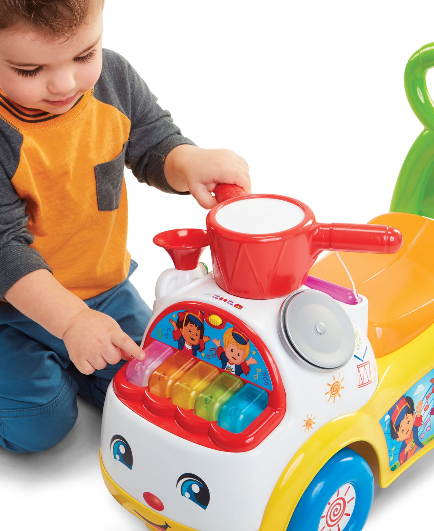 Детская игрушка Fisher Price Music Parade Ride-On with Light-Up Keyboard, Push Handle & Extra-Wide Wheels, Ages 1-3 — фото 4