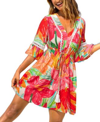 floral mini beach dress for women Beach Day Mini Dress Cornflower Blue Summer Daze / Large