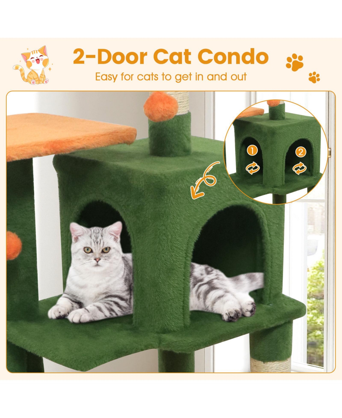 Cozito Multi-Level Cat Tower with 2-Door Condo and Padded Top Perch
