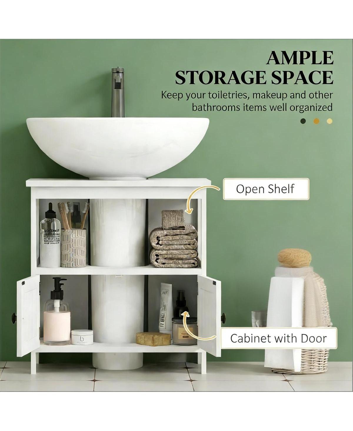 Sillysis 23.5 Inch Farmhouse Under Sink Bathroom Storage Cabinet with Door and Open Shelf, Space Saving Engineered Wood Organizer