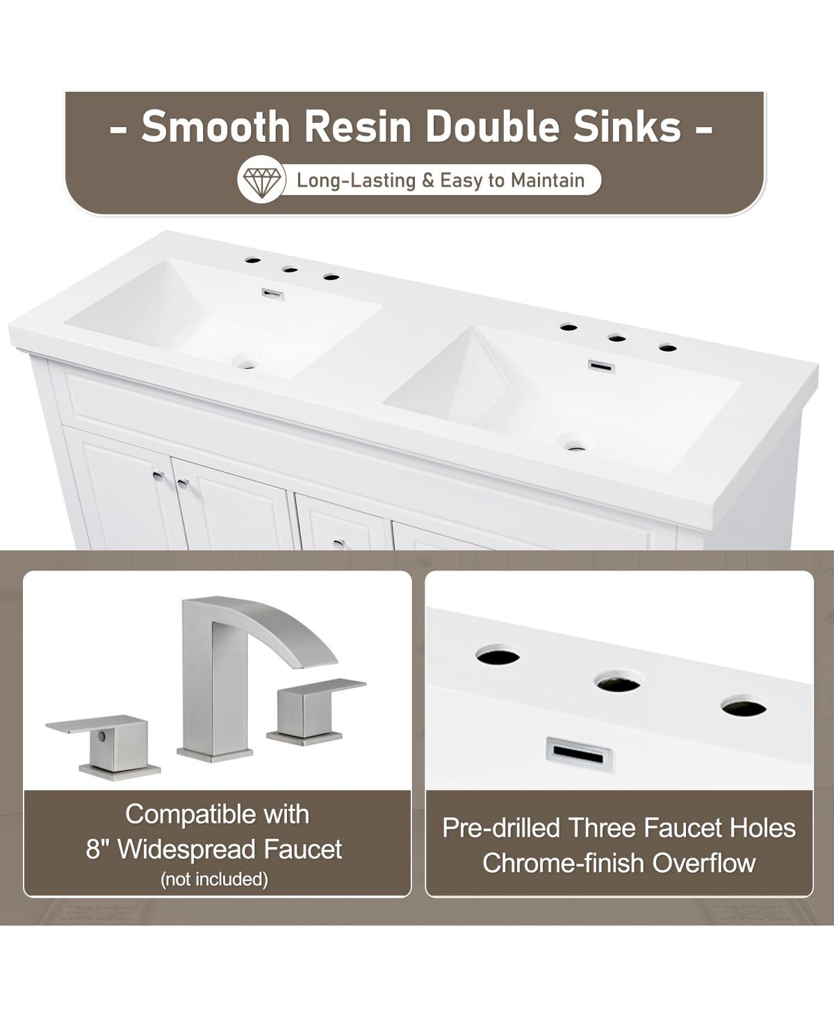 Sillysis 59 Inch Double Sink Resin Vanity Top with Rectangular Undermount Basins, Pre-Drilled 8-Inch Faucet Holes, Fits Standard Bathroom Cabinet
