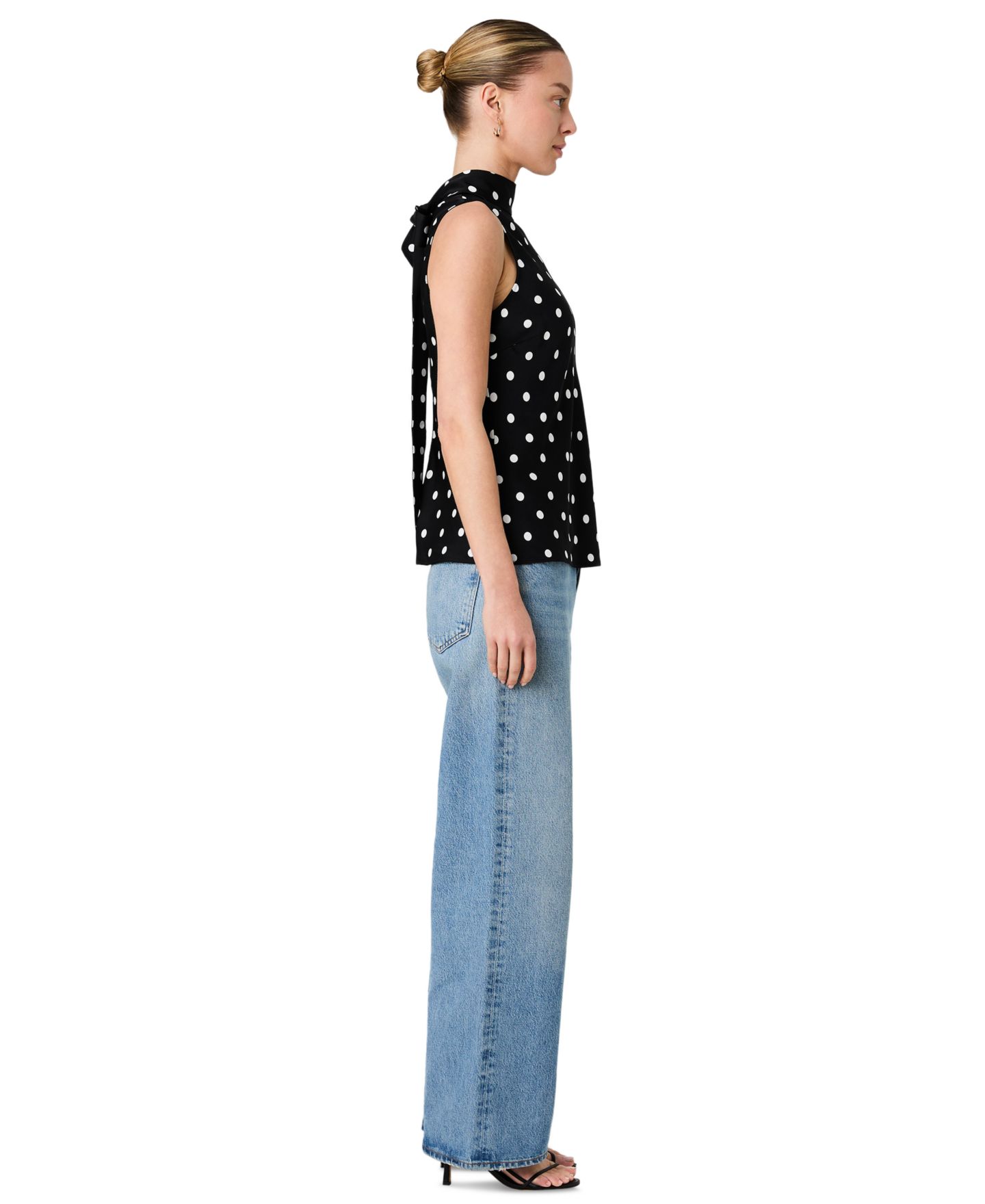 Женская блузка French Connection Ennis Polka Dot Sleeveless, цвет: Чёрный / Белый — фото 3