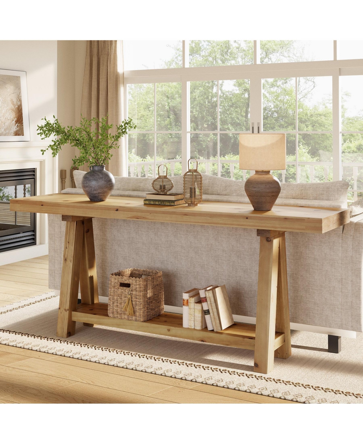 Slickblue Solid Wood Sofa Table with Open Shelves for Hallway or Entry