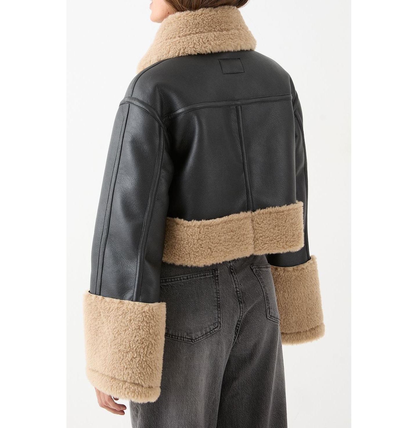 Женская куртка MissPap Faux Fur Trim Aviator, цвет: Чёрный — фото 5
