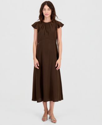 Women's Flutter-Sleeve A-Line Midi Dress